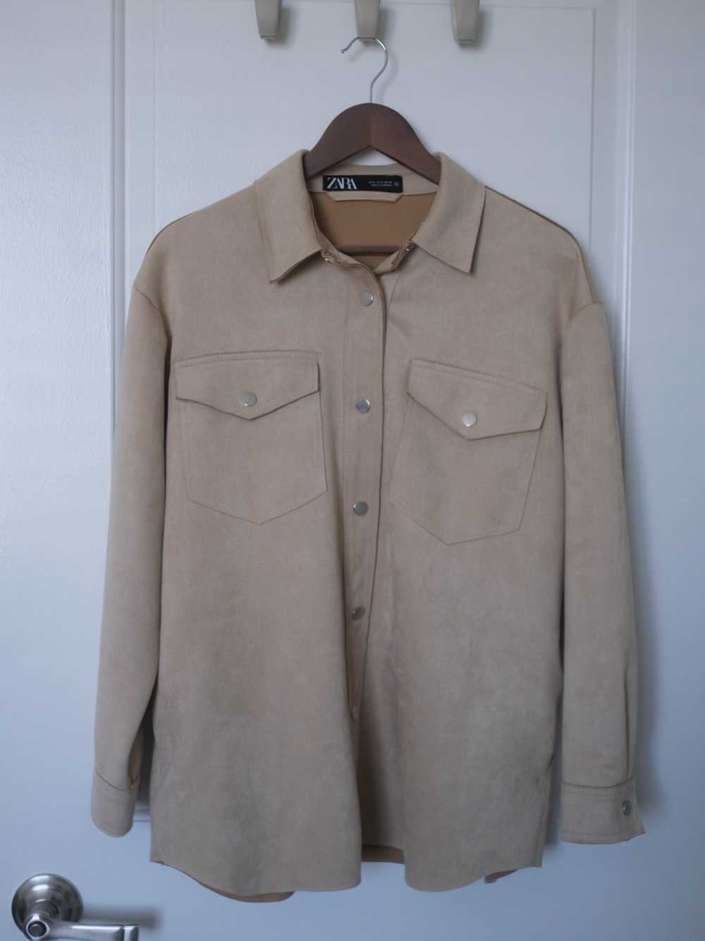 ZARA Tan Suede Button-Up Overshirt